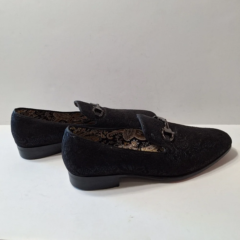 After Midnight Men's Black Tone On Tone Paisley Loafers Dress Shoes Size 8